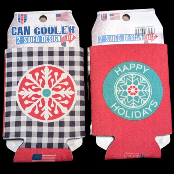 Wincraft Happy Holidays 2 Sided Can Cooler Coozies Set of 6 NWT - Picture 3 of 6